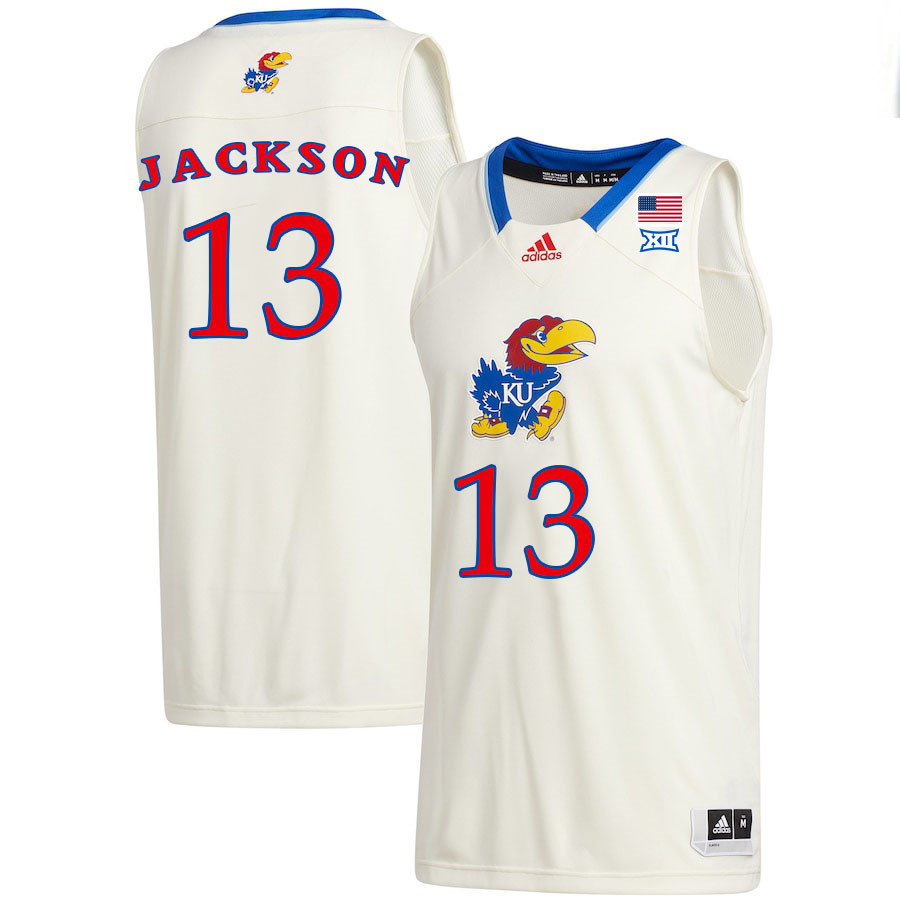 Men #13 Elmarko Jackson Kansas Jayhawks College Basketball Jerseys Stitched Sale-Cream - Click Image to Close